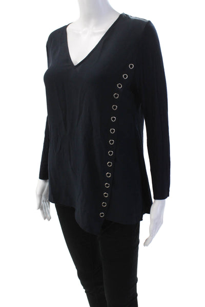 Bailey 44 Womens 3/4 Sleeve V Neck Grommet Trim Blouse Top Navy Blue Size Small