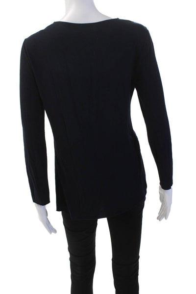 Bailey 44 Womens 3/4 Sleeve V Neck Grommet Trim Blouse Top Navy Blue Size Small