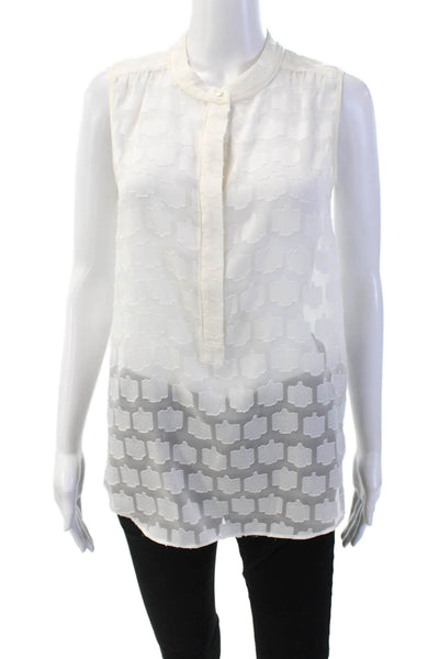 J Crew Womens Sleeveless Half Button Crew Neck Sheer Top White Size 2