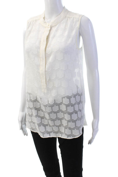 J Crew Womens Sleeveless Half Button Crew Neck Sheer Top White Size 2