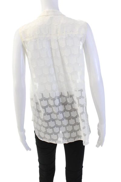 J Crew Womens Sleeveless Half Button Crew Neck Sheer Top White Size 2