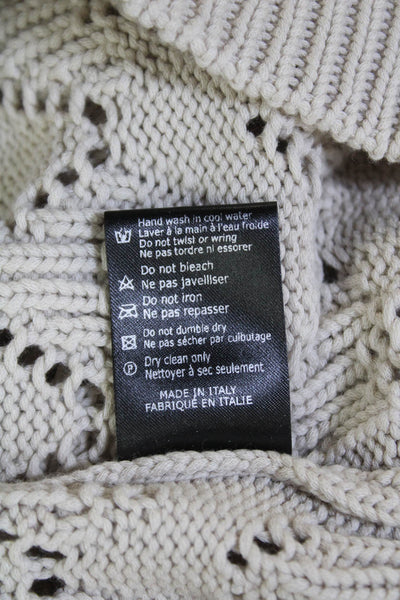 Saks Fifth Avenue Womens Long Sleeve Open Knit Crew Neck Sweater White Medium