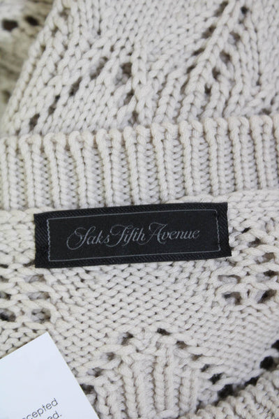 Saks Fifth Avenue Womens Long Sleeve Open Knit Crew Neck Sweater White Medium