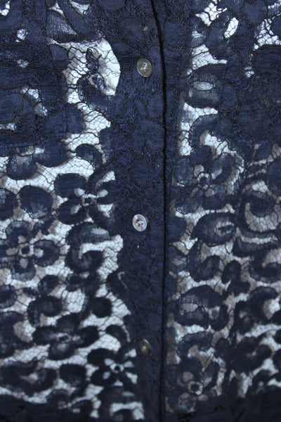 J Crew Womens Floral Lace Collar Long Sleeve Button Down Shirt Navy Blue Size 2
