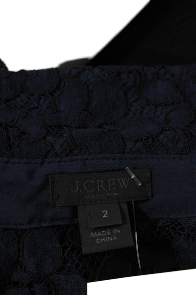 J Crew Womens Floral Lace Collar Long Sleeve Button Down Shirt Navy Blue Size 2