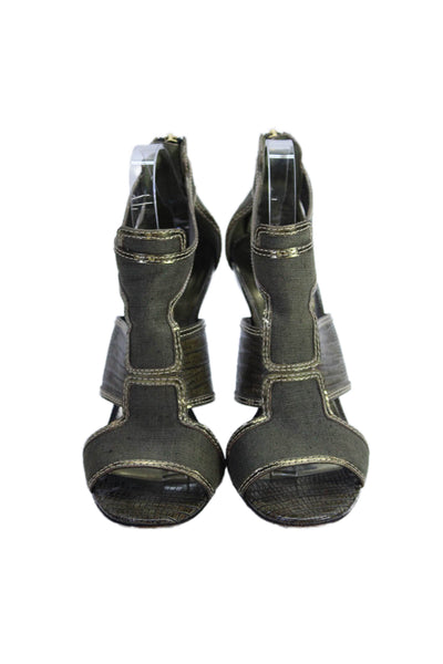 Tory Burch Women's Open Toe Strappy Zip Closure Stiletto Sandals Green Size 8.5