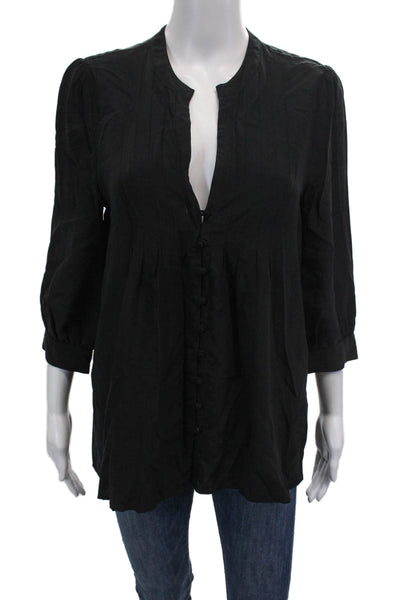 Joie Womens Silk Long Sleeve V-neck Button Sleek Blouse Black Size S