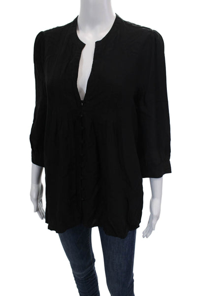 Joie Womens Silk Long Sleeve V-neck Button Sleek Blouse Black Size S
