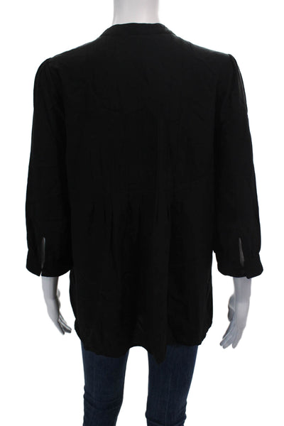 Joie Womens Silk Long Sleeve V-neck Button Sleek Blouse Black Size S
