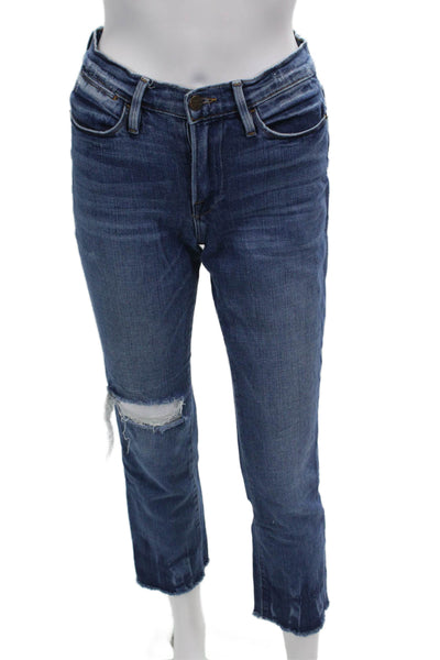 Frame Denim Womens Le High Straight Distressed Jeans Blue Size 25