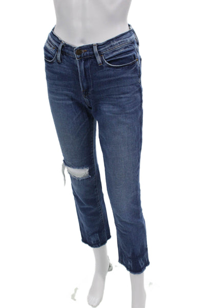 Frame Denim Womens Le High Straight Distressed Jeans Blue Size 25
