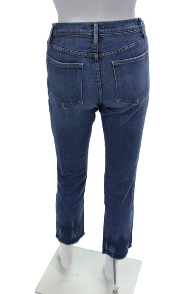 Frame Denim Womens Le High Straight Distressed Jeans Blue Size 25