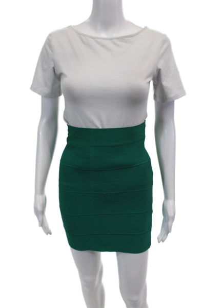 BCBGMAXAZRIA Womens Textured Zip Back Mini Pencil Skirt Green Size S