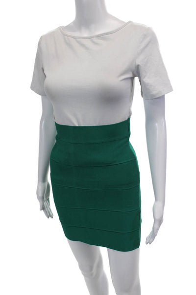 BCBGMAXAZRIA Womens Textured Zip Back Mini Pencil Skirt Green Size S