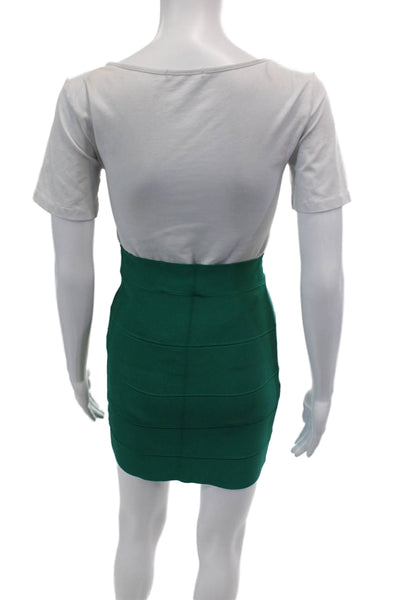 BCBGMAXAZRIA Womens Textured Zip Back Mini Pencil Skirt Green Size S