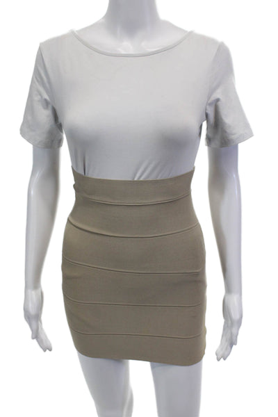 BCBGMAXAZRIA Womens Textured Zip Back Mini Pencil Skirt Beige Size XS