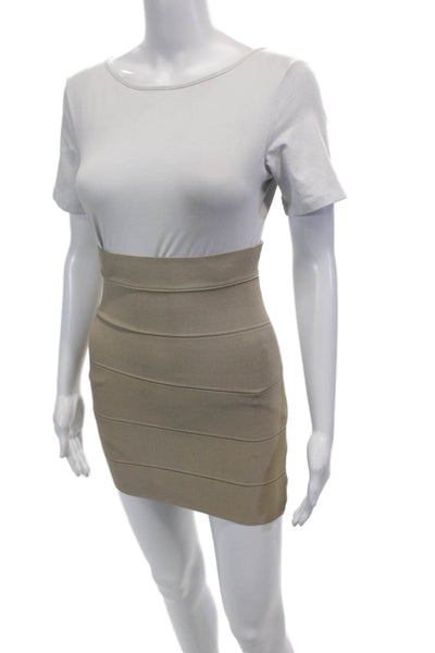 BCBGMAXAZRIA Womens Textured Zip Back Mini Pencil Skirt Beige Size XS