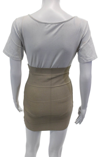 BCBGMAXAZRIA Womens Textured Zip Back Mini Pencil Skirt Beige Size XS