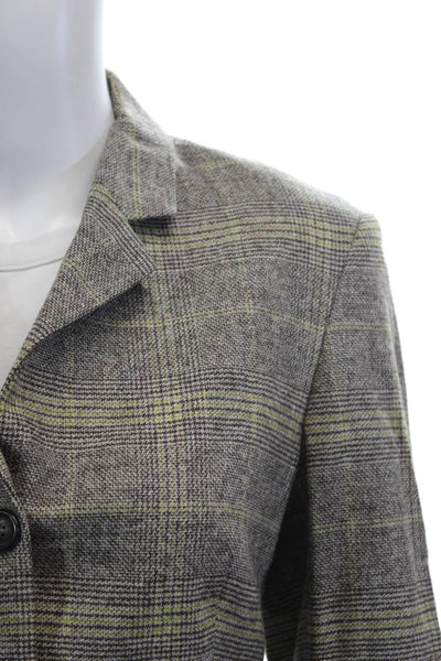Piazza Sempione Womens Wool Plaid Three Button Long Sleeve Blazer Brown Size 40