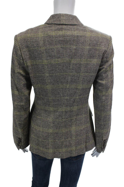 Piazza Sempione Womens Wool Plaid Three Button Long Sleeve Blazer Brown Size 40