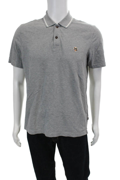 Ted Baker Mens Cotton Short Sleeve V-neck Casual Polo T-shirt Gray Size 03