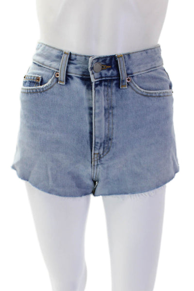 Dr. Denim Womens Zipper Fly Mid Rise Fringe Denim Shorts Blue Size 24