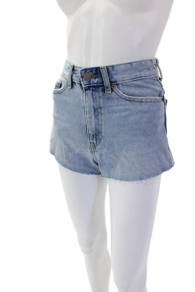 Dr. Denim Womens Zipper Fly Mid Rise Fringe Denim Shorts Blue Size 24