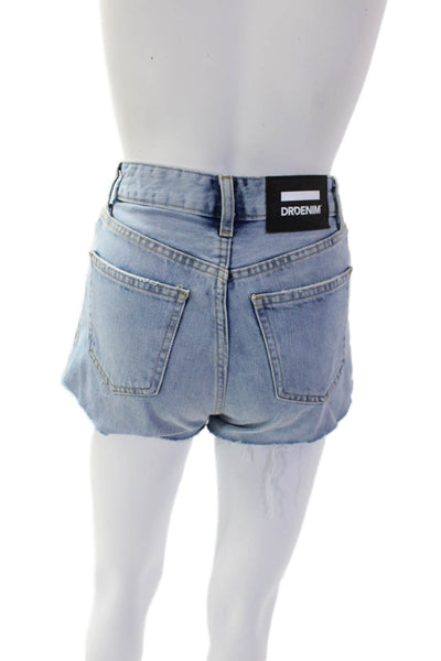 Dr. Denim Womens Zipper Fly Mid Rise Fringe Denim Shorts Blue Size 24