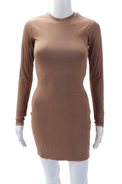 AFRM Womens Long Sleeve Solid Fitted Pullover Mini Dress Brown Size S