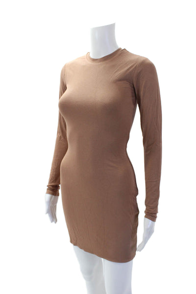 AFRM Womens Long Sleeve Solid Fitted Pullover Mini Dress Brown Size S