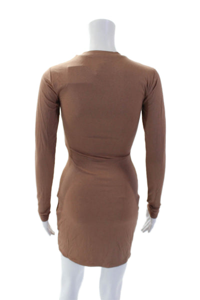 AFRM Womens Long Sleeve Solid Fitted Pullover Mini Dress Brown Size S