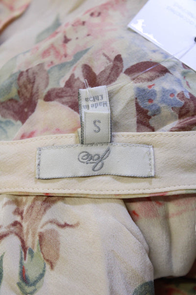 Joie Womens Silk V Neck Floral Print Off Shoulder Mini Dress Beige Size S