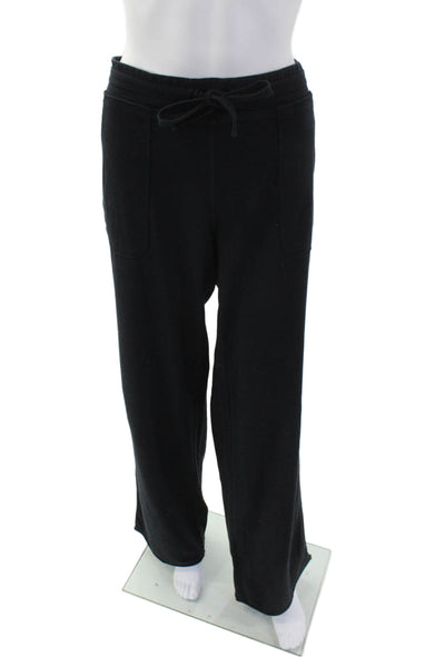 JWLA Womens Cotton Drawstring Stretch Wide-Leg Pants Solid Black Size L