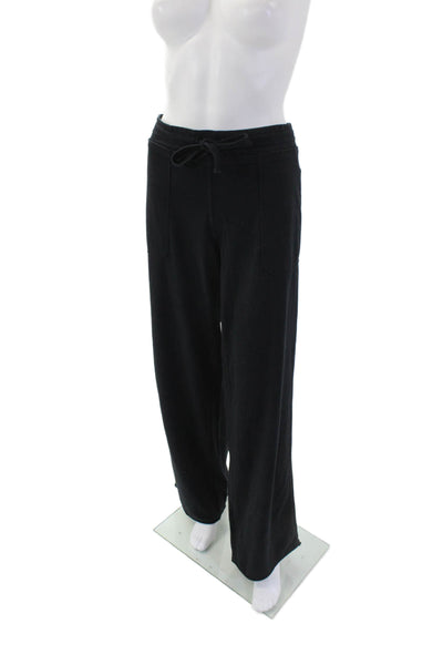 JWLA Womens Cotton Drawstring Stretch Wide-Leg Pants Solid Black Size L