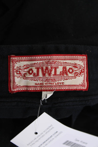JWLA Womens Cotton Drawstring Stretch Wide-Leg Pants Solid Black Size L