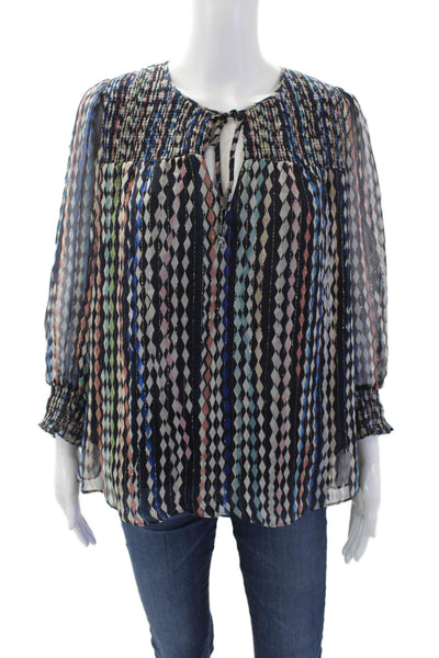Shoshanna Womens Silk Diamond Printed 3/4 Sleeve Blouse Multicolor Size S