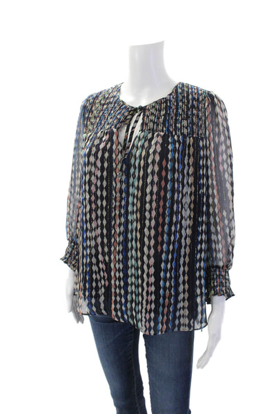 Shoshanna Womens Silk Diamond Printed 3/4 Sleeve Blouse Multicolor Size S