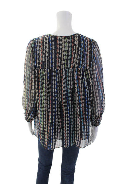 Shoshanna Womens Silk Diamond Printed 3/4 Sleeve Blouse Multicolor Size S