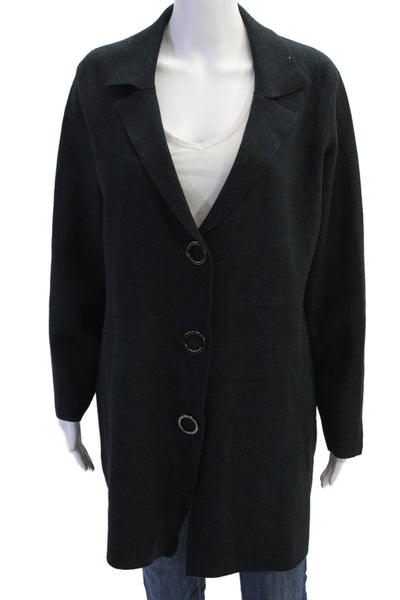 Elena Wang Womens Long Sleeves Button Down Sweater Coat Blue Black Size Medium