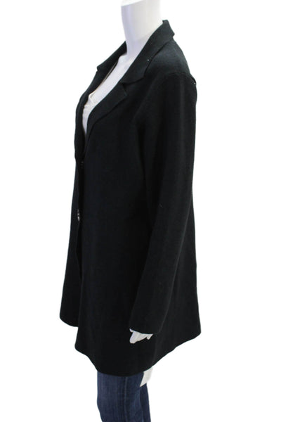 Elena Wang Womens Long Sleeves Button Down Sweater Coat Blue Black Size Medium
