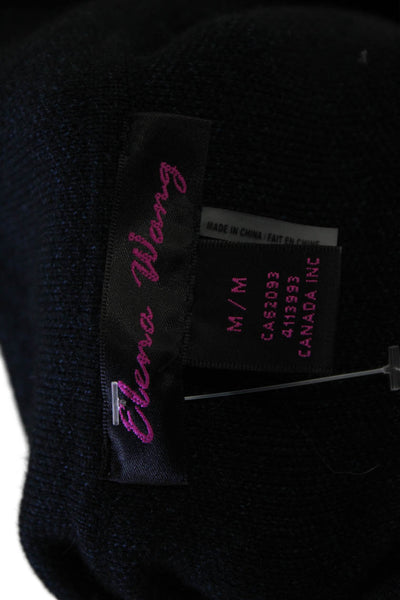 Elena Wang Womens Long Sleeves Button Down Sweater Coat Blue Black Size Medium