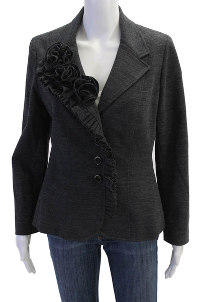 Teri Jon Sportswear Womens Rose Applique Ruffled Blazer Gray Wool Size 10
