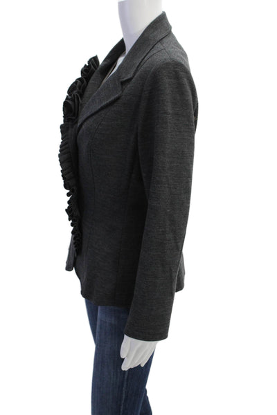 Teri Jon Sportswear Womens Rose Applique Ruffled Blazer Gray Wool Size 10
