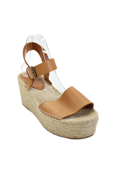 Soludos Womens Leather Slingbacks Espadrille Wedge Sandals Beige Size 10