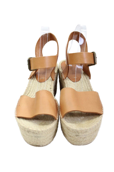Soludos Womens Leather Slingbacks Espadrille Wedge Sandals Beige Size 10
