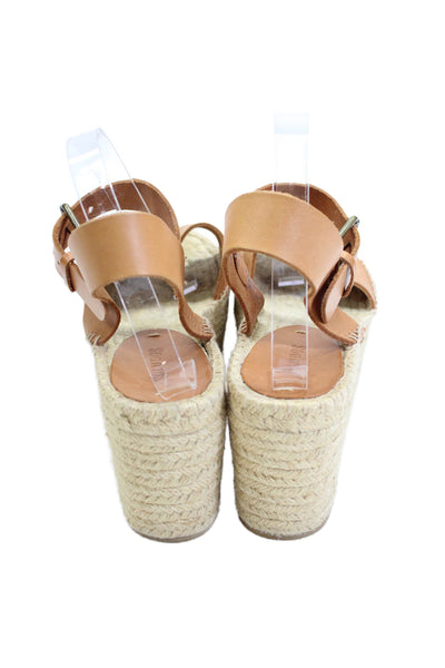 Soludos Womens Leather Slingbacks Espadrille Wedge Sandals Beige Size 10
