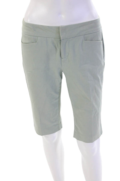 Ecru Womens Zipper Fly Mid Rise Pleated Bermuda Shorts Green Cotton Size 0