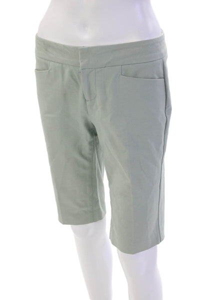 Ecru Womens Zipper Fly Mid Rise Pleated Bermuda Shorts Green Cotton Size 0