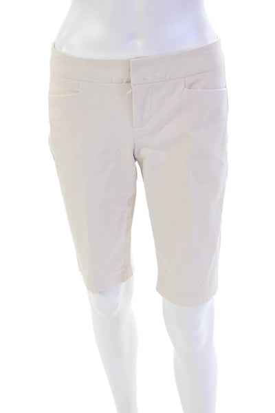 Ecru Womens Zipper Fly Mid Rise Pleated Bermuda Shorts Pink Cotton Size 2