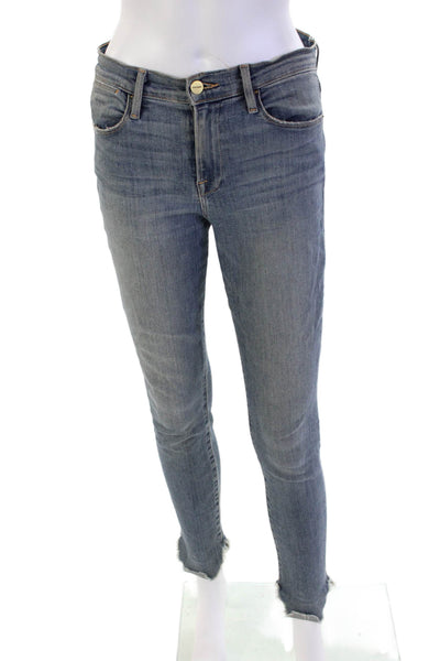 Frame Denim Womens Zipper Fly High Rise Skinny Fringe Jeans Blue Size 26